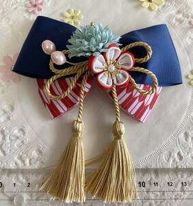 [ stock adjustment ] hand made ribbon Japanese style hair clip 10 flax. leaf tassel kimono hakama . yukata . The Seven-Five-Three Festival hair ornament cat pohs postage included 