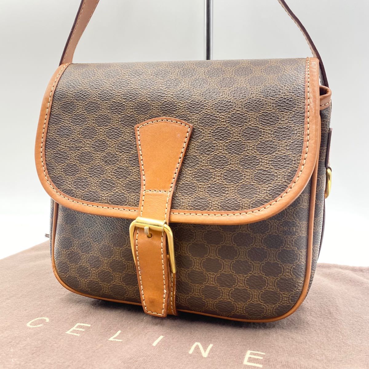 美品 CELINE セリーヌ PVC×レザー マカダム柄 ワンショルダーバッグ