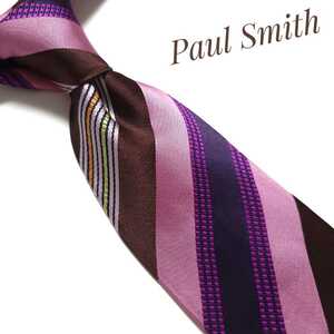 美品 1円〜 Paul Smith ポールスミス ネクタイ ハイブランド 紫 ブラウン 茶 ピンク A10
