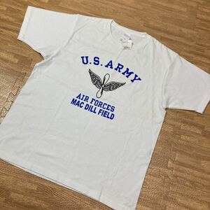 239 未使用 HOUSTON ヒューストン U.S.ARMY クルーネック 半袖Tシャツ AIRFORCED ミリタリー レプリカ 白T カットソー アメカジ 1118Y