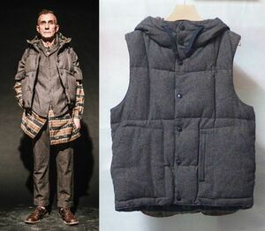 Engineered Garments エンジニアードガーメンツ Hooded Down Vest Brown Wool Antique Herringbone フーデッド ダウン ベスト S