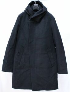 1piu1uguale3 ウノピュウノウグァーレトレ MRC060 WOL082 WRAP NECK HOOD COAT ラップ ネック フード コート 5 黒