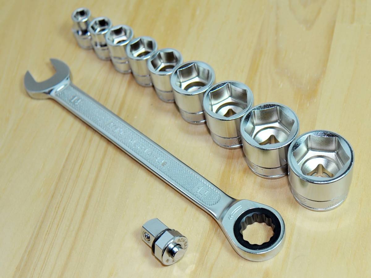 ◆KTC ソケット9個 ラチェットコンビレンチ MSR1A-14 BZ14-BA