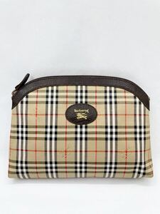 バーバリー　ポーチ　ダークブラウン×チェック　極美品　マルチケース　レディース　カバン　BURBERRY セカンドバッグ　化粧ポーチ