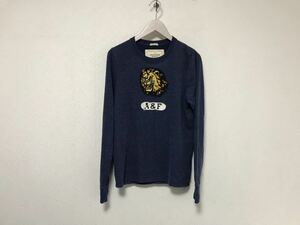 本物アバクロンビーアンドフィッチAbercrombie&Fitchコットンライオンワッペン長袖TシャツロンTメンズアメカジサーフビジネスS青ブルー