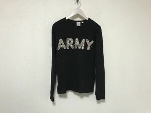 本物アヴィレックスAVIREXコットンアーミーARMYワッフル長袖TシャツロンTメンズアメカジサーフビジネスM黒ブラック