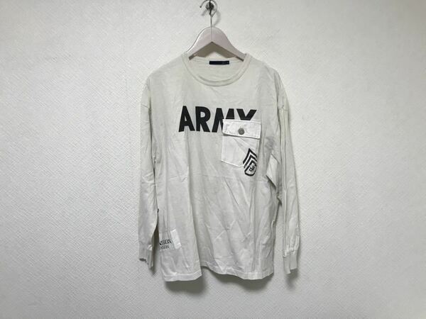 本物アヴィレックスAVIREXコットンアーミーARMYプリントポケット長袖TシャツロンTメンズレディース白アメカジサーフストリートフリー