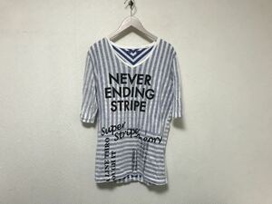 本物ディーゼルDIESELコットンプリントVネックボーダー柄半袖TシャツメンズアメカジサーフミリタリービジネススーツL白青ブルー