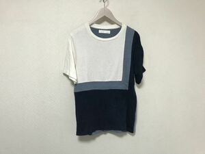 本物エトセンスETHOSENSコットン切り替え半袖Tシャツメンズアメカジサーフビジネススーツ1S白ホワイト青ブルー日本製