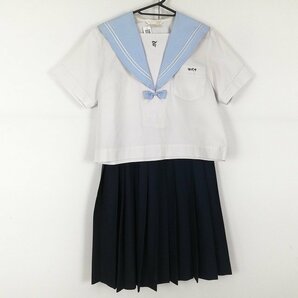 1円 セーラー服 スカート リボン 上下3点セット 170A 大きいサイズ 夏物 半袖 白2本線 女子 学生服 佐賀田代中学 白 中古 ランクC EY8077の画像1