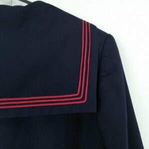 1円 セーラー服 スカート スカーフ 上下3点セット 大きいサイズ 冬物 長袖 赤3本線 女子 学生服 中学 高校 紺 制服 中古 ランクC EY7526の画像3