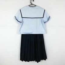 1円 セーラー服 スカート スカーフ 上下3点セット 165A 大きいサイズ 青1本線 女子 学生服 佐賀唐津東高校 水色 制服 中古 ランクC EY9650_画像2