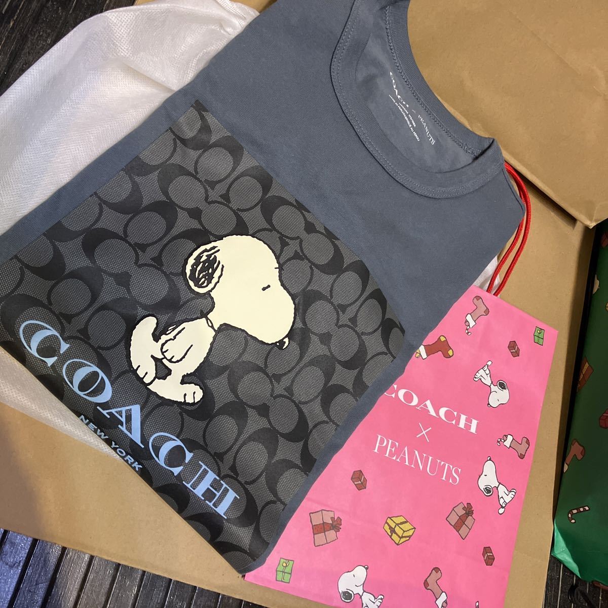 送料込専用袋付 新品 価40700 COACH X PEANUTS スヌーピー Tシャツ M