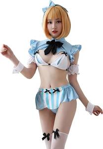 ASHOTPLZ sexy made clothes cosplay apron lovely baby dollar kyabare- photographing fancy dress change equipment production costume blue 