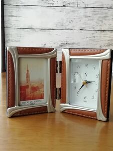 バレンチノ イタリア 革製 トラベル フォトフレーム 時計 置き時計 折りたたみ式 持ち運び 旅行 萩原学園 portable photo frame 送料無料