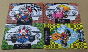 【即決】マリオ　マリオカート・カード4枚　任天堂　BANPRESTO　1993.6刷　MADE IN JAPAN　ピーチ　ノコノコ　キノピオ