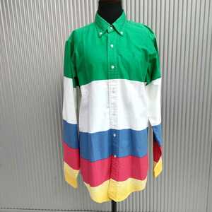 【80s/90s/USA製】美品/ポロ ラルフローレンPolo by RALPH LAUREN/ビンテージ/古着/19672/マルチ/ボーダー/刺繍/ボタンダウン/BDシャツ/XL/