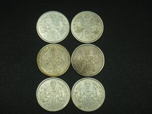 h2K072R- Japan old coin small size 50 sen silver coin phoenix 50 sen silver coin Showa era 3 year 4 year 5 year 6 year total 6 sheets beautiful goods 