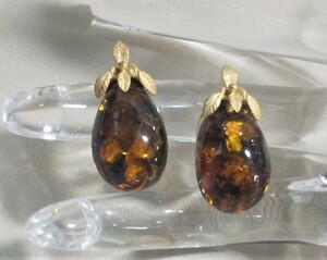 * last 80%OFF amber earrings 18K marble amber tree. real manner genuineness guarantee * exhibition goods *AE773