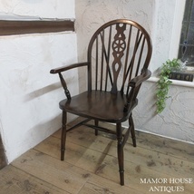 イギリス アンティーク 家具 アームチェア キッチンチェア ホイールバック 椅子 イス 店舗什器 木製 英国 KITCHENCHAIR 4889d_画像1