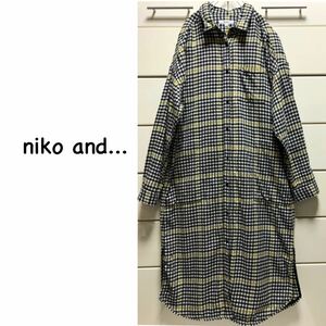 ニコアンド　スリット入り　前開き　チェック　ネル素材　ロング丈　長袖　シャツワンピース　③ M ネルシャツ　nikoand...