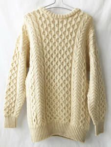  prompt decision [80's Vintage / Scotland made ]Highland Home Industriest/ Alain Fisherman knitted sweater /S/ natural /p-2211-4b