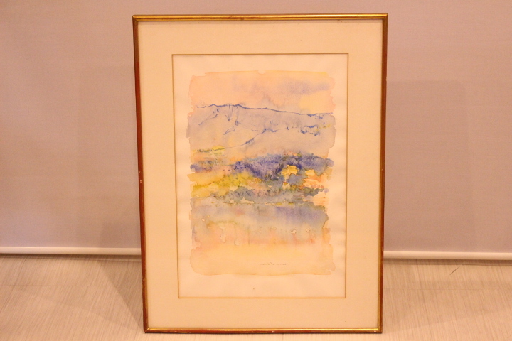 h-1624 Yoshiro Amiya Umbrian Landscape Watercolor Painting Framed Front Glass Framed, painting, watercolor, Nature, Landscape painting