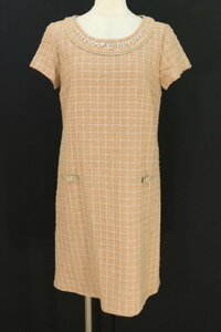  beautiful goods Feroux biju- using check pattern short sleeves knee length one piece pink beige 2 bf653