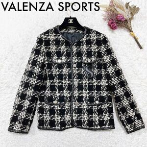 VALENZA SPORTS バレンザポー ノーカラー ツイードジャケット コート 40 レディース O102212-142