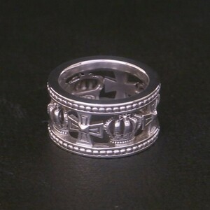 新品同様 美品 JUSTIN DAVIS ジャスティンデイビス シルバー925 MEDIEVAL WEDDING BAND 9号 7.6g クラウン 王冠 クロス 十字架