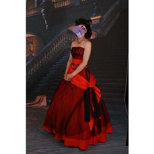  color dress red Princess waste to sash auger nji- flocky processing 