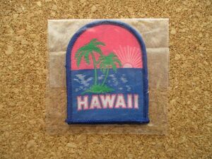 90s ハワイ HAWAII ワッペン/夕焼けヤシの木アップリケVoyger青patches観光お土産ビンテージ旅行アメリカUSA海パッチSURFアロハ D2