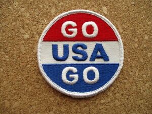 70s アメリカ『GO USA GO』ビンテージ刺繍ワッペン/ビンテージvintageパロディ選挙バックパッカー放浪US観光patches旅行アメリカ旅 D3