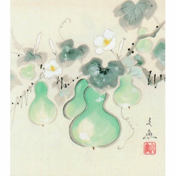 □送料無料・新品中谷文魚朝顔・色紙ブラウン日本画 絵画