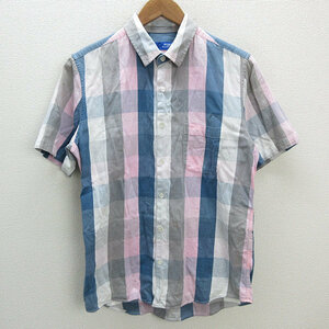 z■ビームス/BEAMS チェック柄 半袖シャツ■青/ピンク【メンズM】MENS/88【中古】