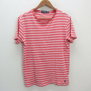 z■ラルフローレン/POLO Ralph Lauren ボーダー柄 VネックTシャツ【Ｓ】ピンク白MENS/152【中古】