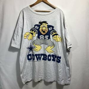 ■ 90s 90年代 ビンテージ NFL ダラス カウボーイズ ＆ フリントストーン フレッド アメフト イラストプリント 半袖 Tシャツ アメカジ ■