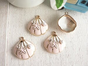  charm shell 3 piece insertion . pearl attaching pink handicrafts parts hand made #1992