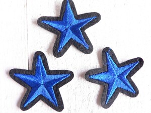 ワッペン　星　♪3枚セット♪いろいろ星シリーズ　青　ブルー　あお　104番　ほし　スター　アイロンワッペン　アップリケ　　　　#884