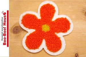 ワッペン　お花　もこもこワッペン　サガラ　サガラ刺繍　アップリケ　オレンジ【縫付タイプ】　　#0002