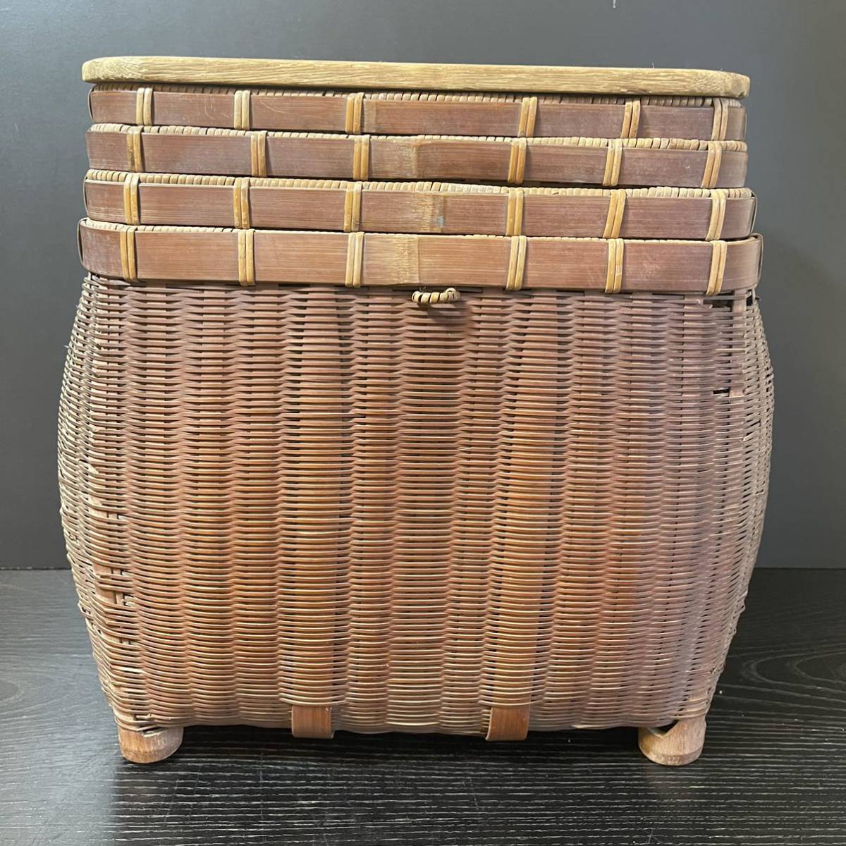 H11104】竹細工 竹編み箱 竹籠 バスケット小物入れ 弁当箱 ランチ
