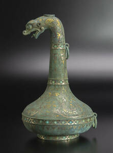 青銅错金銀龙头瓶 中国 古美術