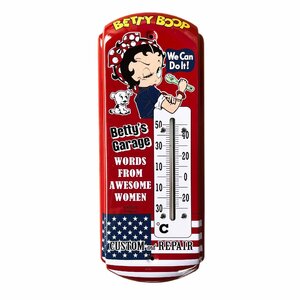 ◆送料無料◆【スチール製 サーモメーター・Betty Boop】※ ベティちゃん　壁掛け温度計　ガレージ　アメリカン