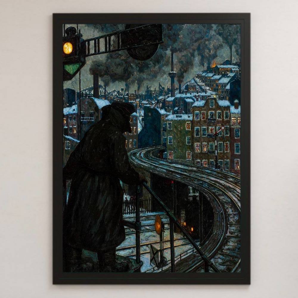 Hans Balszek 的工人阶级小镇绘画艺术光面海报 A3 酒吧咖啡馆经典室内景观夜景铁路轨道机车, 住宅, 内部的, 其他的