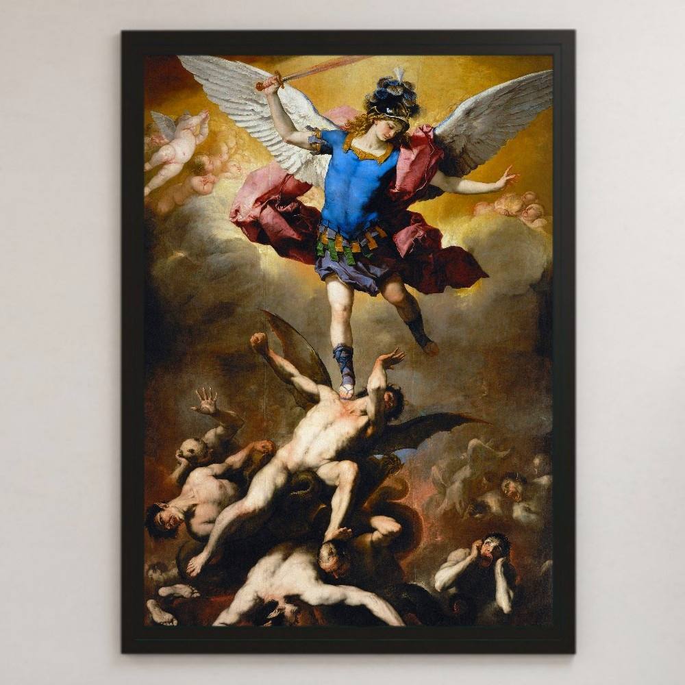 Luca Giordano Fall of the Rebellious Angel Painting Art Glossy Poster A3 Bar Cafe Classic Interior Religiöse Malerei Bibel Christentum Michael, Residenz, Innere, Andere