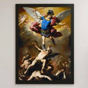 Art hand Auction 卢卡·乔达诺叛逆天使的堕落绘画艺术光面海报 A3 酒吧咖啡馆经典室内宗教绘画圣经基督教迈克尔, 住宅, 内部的, 其他的