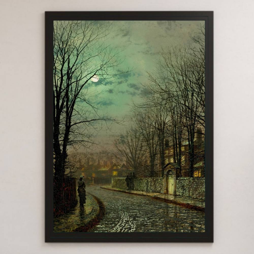 John Atkin Grimshaw „Trying to Me, Malerei, Kunst, Hochglanz-Poster, A3, für Bar, Café, klassisches Retro-Interieur, Landschaft, Nachtansicht, Liebhaber, Gehäuse, Innere, Andere