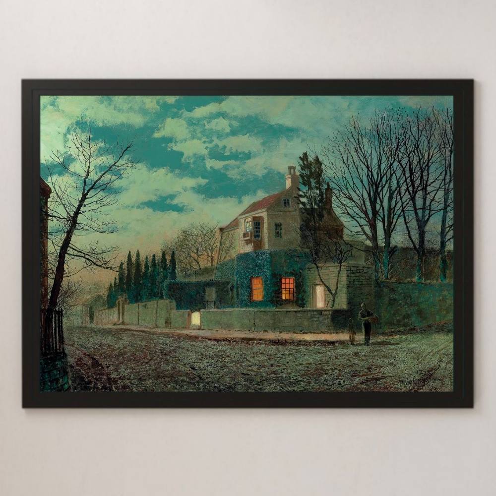 Grimshaw Scalby, Yew House Painting Art Glossy Poster A3 Bar Cafe Classic Retro Interior Landscape Painting Night View Moonlit Night, residence, interior, others