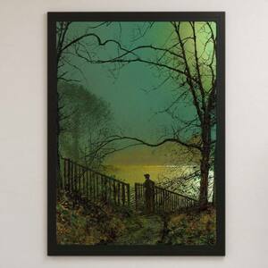 Art hand Auction Grimshaw Roundhay 公园湖绘画艺术光面海报 A3 酒吧咖啡馆经典复古室内风景画夜景月夜, 住宅, 内部的, 其他的