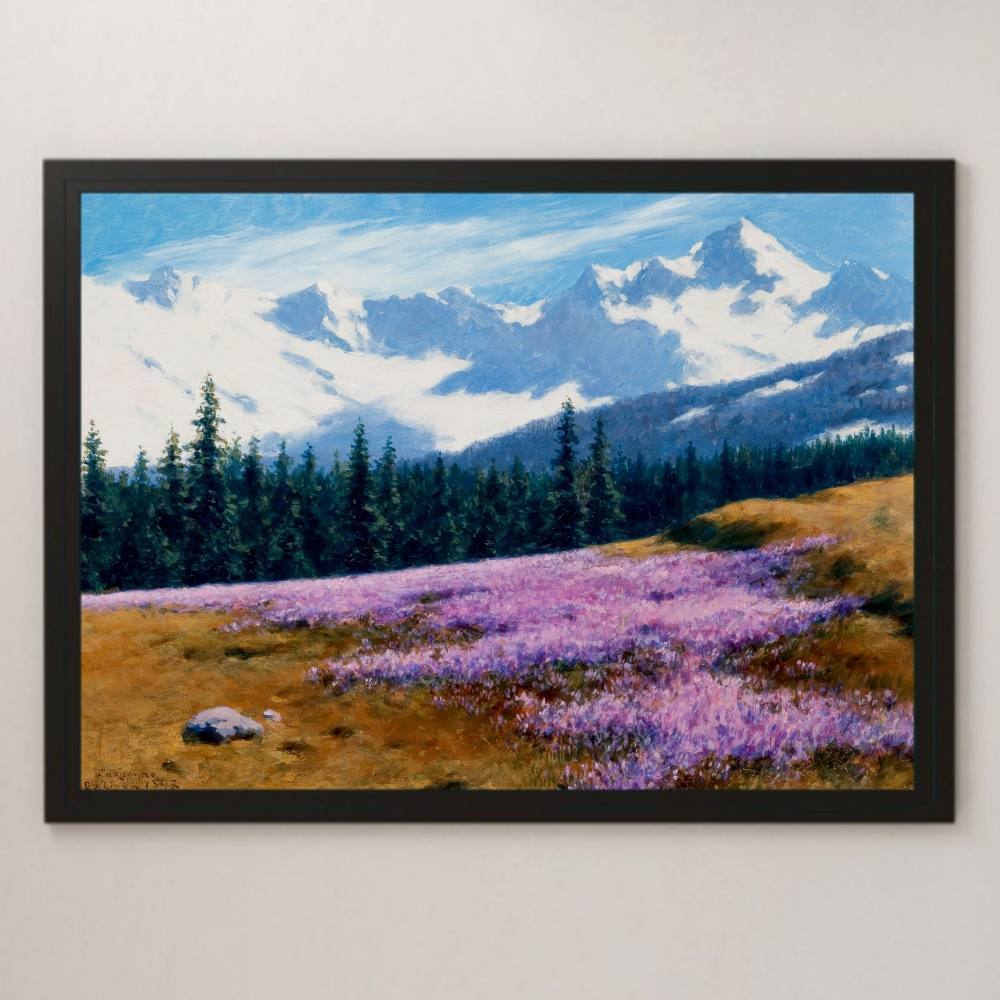 눈 덮인 산이 내려다보이는 Witkiewicz 크로커스 그림 예술 광택 포스터 A3 바 카페 클래식 복고풍 인테리어 풍경 그림 자연 봄 꽃, 거주, 내부, 다른 사람